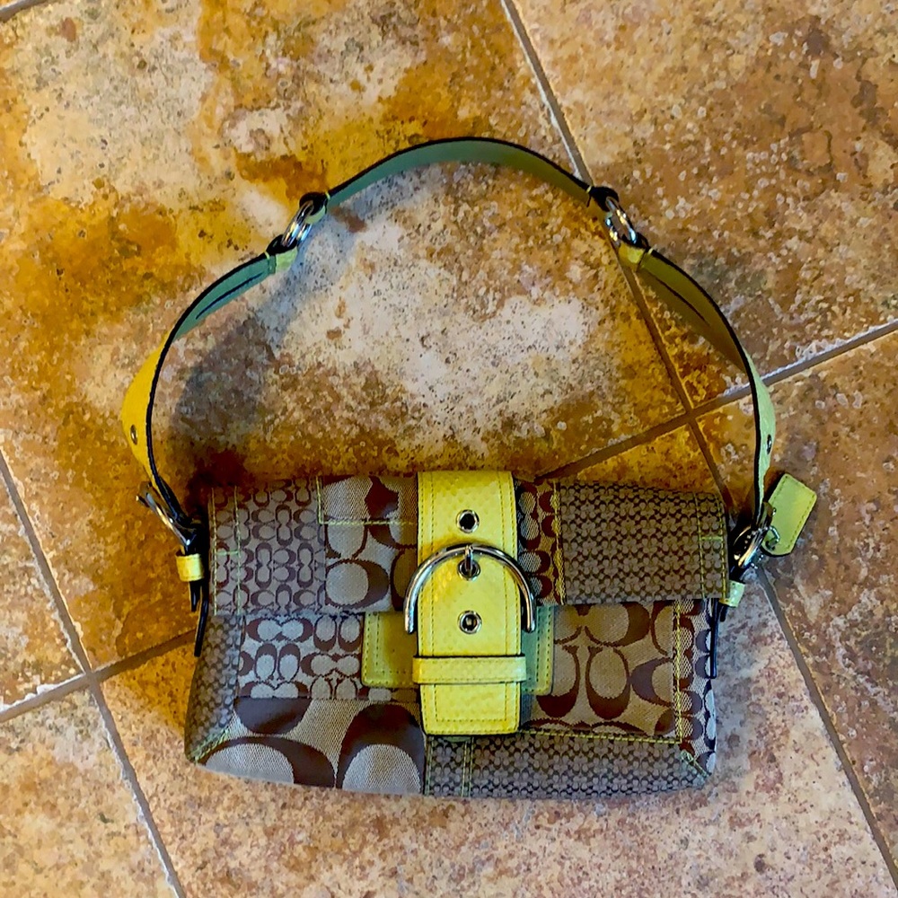 Coach small shoulder bag with lime green leather
